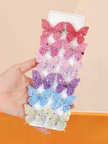 12/6pcs/Set Iridescent Glitter Butterfly Hair Clips, Iridescent Glitter Material, Gradient Multi-Color Design, Non-Damaging Alligator Clip - Suitable For Girls And Women, Meeting Daily, School, Birthday Party, Festival Performance, Travel Photo Shoot And Other Scenarios,Hair Claws,Bobby Pin - Multicolor - View 2