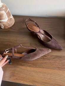 2026 Spring/Summer New Arrival Women's Gray-Brown Pointed Toe Mule Heels - Coffee Brown - View 5