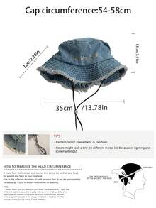 1 pieza Sombrero de cubo de mezclilla deshilachado con cordón ajustable - Gorra de estilo vintage - bolsillo deshilachado de la época - Ver 3
