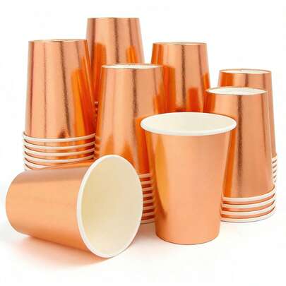 100/80/60/50/30/25/10 piezas Vasos de papel color oro rosa, vasos de papel multiusos para bebidas, jugo, leche, adecuados para bodas, cumpleaños, baby shower, fiestas, aptos para diversas fiestas festivas, picnics, campamentos, adecuados para el hogar, cocina y mesa de comedor
