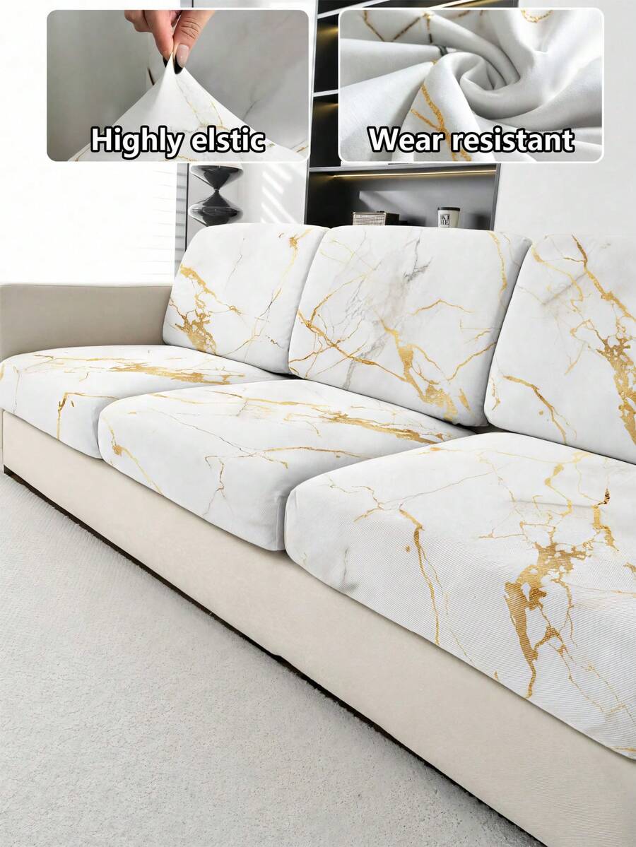 1pc Marble Pattern Sofa Cover, Minimalist Modern Polyester Digital Printed Milk Silk Lightweight Elastic Sofa Slipcover, Casual For Summer, Suitable For All Seasons Sofa Cushion Cover - Multicolor - View 1