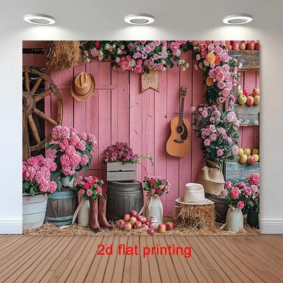 西部农舍背景布乡村谷仓婚礼生日派对装饰，包括马匹和干草袋复古轮子，无需用电，易于悬挂设计，适合室内外活动，多种尺寸和场景可供选择。