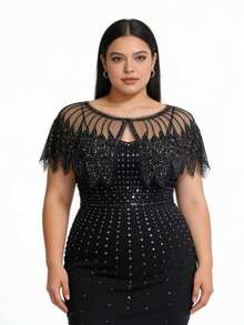 亮片串珠复古涤纶网纱披肩，适合婚礼、宴会、派对 - 可水洗的迷人配饰，宴会礼服，复古优雅，亮片装饰斗篷 - 多色 - 查看 14