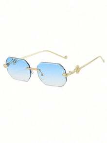 1 Pair Metal Square Frameless Blue Lens Fashion Glasses - Gold - View 2