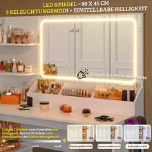 Devoko Corner Dressing Table L-Shape With Mirror, LED Lighting 3 Brightness Levels, Stool, 5 Drawers, Socket And Hairdryer Holder, White/Black - Black - View 5