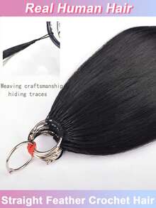 Feather Hair Extensions Straight Human Hair Crochet Human Hair Bundles 24 Inch 50g Pre-Separated Feather Crochet Human Hair Crochet Hair Extensions Natural Black - SNatural - View 1