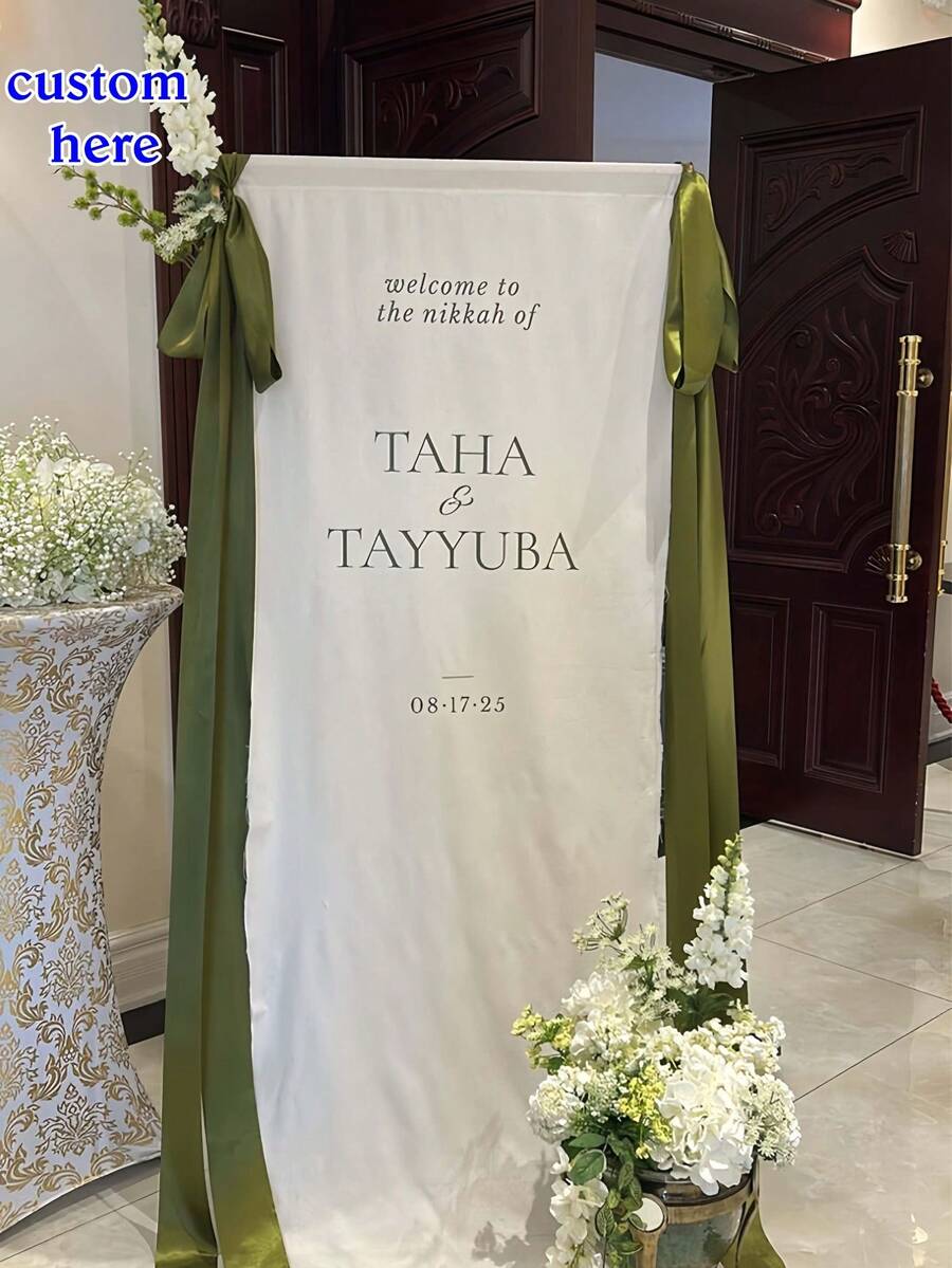 Linen Wedding Welcome Sign With Ribbon And Optional Stand, Customized Wedding Welcome Sign, Linen Wedding Welcome Sign - Multicolor - View 1