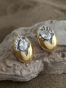 1 Đôi bông tai hình bầu dục bằng bạc 925 mạ vàng 18k, đính đá Cubic Zirconia, thích hợp đeo hàng ngày, dành cho nữ, làm quà tặng nhân Ngày của Mẹ, các bữa tiệc. - Bông tai zircon hình bầu dục - Xem 4