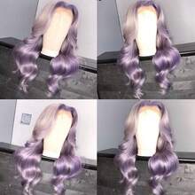 13X4 Light Blonde Body Wave Lace Front Wig 28" Soft Long Wavy Wigs Glueless Free Part 180% Density With Adjustable Straps & Combs Heat Resistant Blonde Synthetic Hair Replacement Wigs For Women Perfect For Daily Wear Parties & Special Occasions - 淺灰紫 - 查看 3