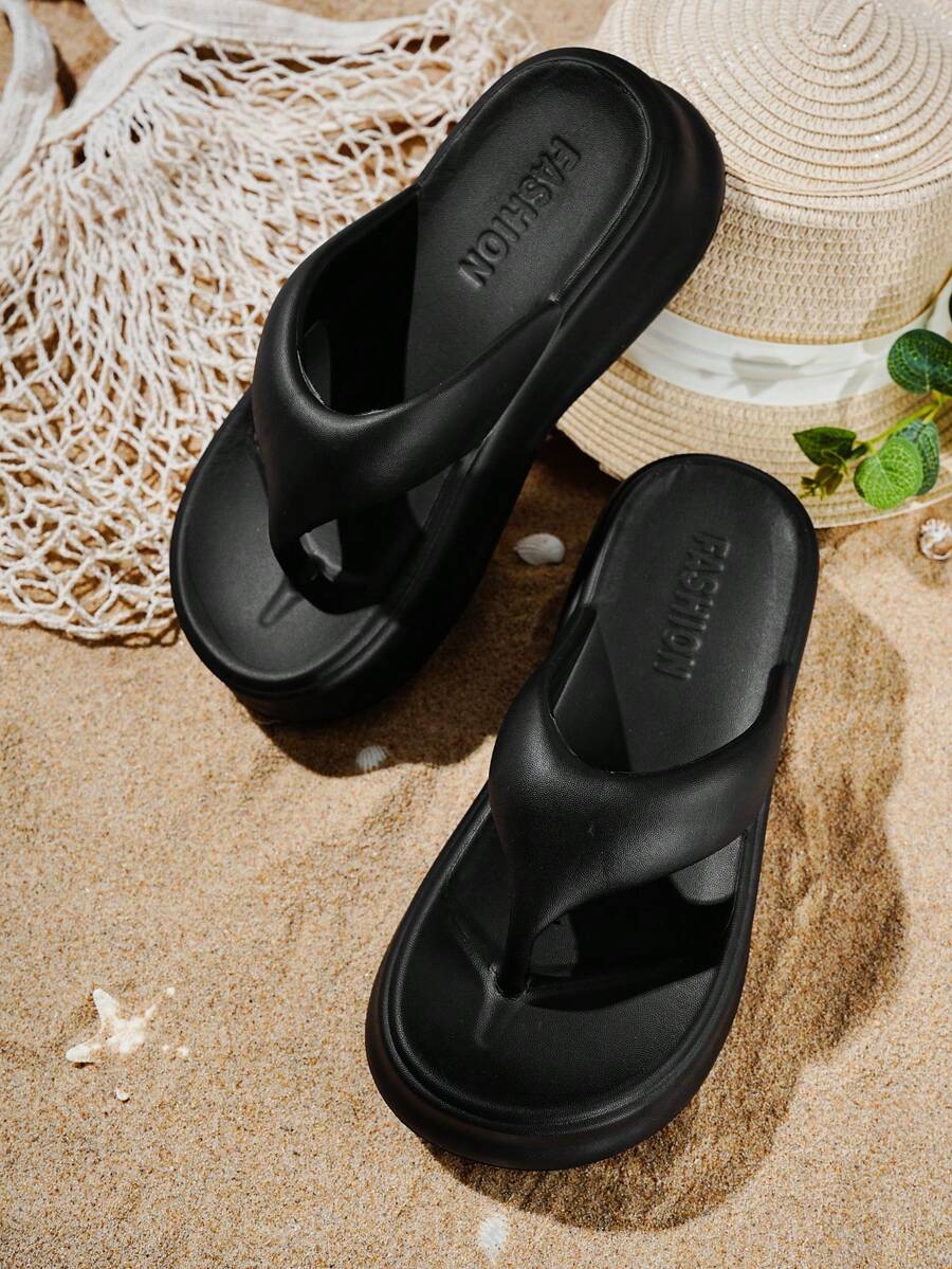 Sandalias casuales de mujer ASOFTER con suela gruesa y diseño minimalista, aptas para primavera/verano, temporada de flores de cerezo, Ramadán, graduación - Negro - Ver 1