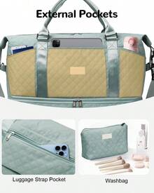 Bolsa de viaje, bolsa de viaje de fin de semana para mujer (con compartimento para zapatos), bolsa de mano para pasar la noche (con neceser), bolsa de gimnasio (con bolsa impermeable), bolsa de maternidad - Azul - Ver 4