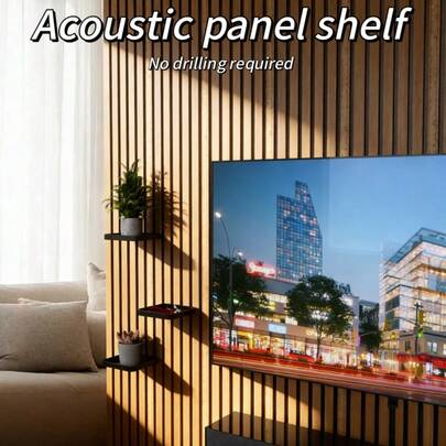 1pc Heavy-Duty Minimalist Sound Absorption Panel Bracket, No-Drill Installation Soundproof Panel Organizer Rack, Black/White Optional Multi-Function Shelf, Suitable For Home, Office, Recording Studio Wall Decor. Can Be Used For Sound Absorption Panels, Acoustic Panels, And Display Of Vases, Flowers, Succulents, Dried Flowers, Wine Bottles, Champagne Bottles, Etc.