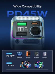 REMAX 45W車載充電器，RGB燈效，Bluetooth 5.3自動重新連線，USB-C與USB-A雙埠快充，內建麥克風支援免持通話，Bluetooth音樂串流，適用iPhone與Android，汽車配件、車內必備、車用好物 - 充電器 - 查看 6