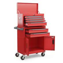 COSTWAY 6-Drawer Rolling Tool Chest, 3-In-1 Heavy-Duty Tool Storage Cabinet W/ Universal Wheels & Hooks, Auto-Locking High Capacity Tool Box Organizer For Workshop, Garage, Red - A - View 10