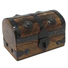 Nautical Cove Treasure Chest - Caja de madera decorativa pequeña 5 x 3.25 - Caja de almacenamiento caja de madera con tapa con bisagras almacenamiento rústico caja de almacenamiento pirata baúl - marrón - Ver 1