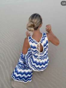 Đầm dệt kim không tay kẻ sọc phong cách Mori Girl Academy Wave dành cho nữ, hàng mới về mùa Xuân/Hè. - Nhiều màu - Xem 6