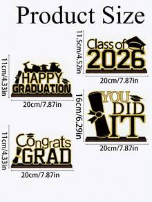 4pcs Black & Gold 2026 Graduation Decor Set, Congratulations Graduate, Wooden Desktop Centerpiece, Graduation Ceremony Table Decor, Back To School Event Centerpiece - Multicolor - View 3
