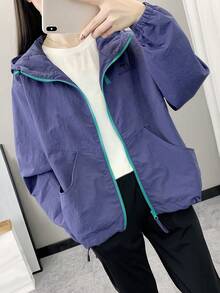 Women's Spring/Autumn Windbreaker, Lightweight Breathable Outdoor Jacket For Running, Cycling, Hiking, Daily Sports & Casual Wear - Blue - View 5