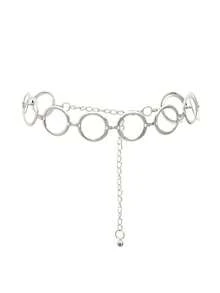 1pc Personalized Geometric Circle Single Layer Body Chain, Simple Punk Metal Waist Chain For Women - Silver - View 10