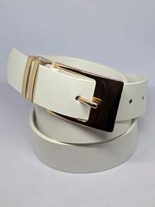 1 Piece Of Women's Black Belt With Organic-Shaped Buckle, Classic Style, Versatile Metal, Premium PU Leather With High Durability. - 白色 - 查看 1