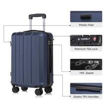 YONSLY Suitcase 20/24/28 Inch With YKK Zipper, TSA Lock, 4 Quiet Wheels, 360° Mesh Compartment, Hard Shell Suitcase, Large Trolley Suitcase, Carry-On Luggage For Holidays, Short Trips And Business Trips - 深藍 - 查看 3