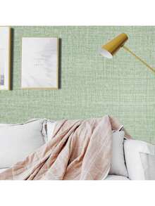1 Roll Of Green Linen Wallpaper, Ready To Be Peeled And Pasted, Cabinets And Detachable Wallpaper, Textured Sticky Detachable Contact Paper Suitable For Bathroom, Bedroom, Living Room, Home Decoration - Green - View 7