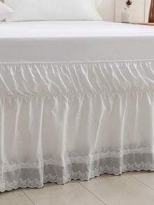 1pc White Solid Color Bed Skirt With Butterfly Lace Trim, Minimalist Classic Daily Style, Comfortable Breathable Polyester Fabric, Suitable For All Seasons, Suitable For Bedroom Environment And Home Decor, Butterfly Trim, Lace Bedding, White Aesthetics, Minimalist Decor Style, All-Season Bedding, Romantic Home Style - Multicolor - View 10