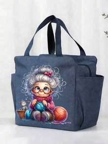 Bolsa de almacenamiento tejida de gran capacidad - Con diseño de cremallera, adecuada para tejer, telas - Regalo perfecto para entusiastas del tejido Bolsa de almuerzo con cierre de cremallera - Multicolor - Ver 2