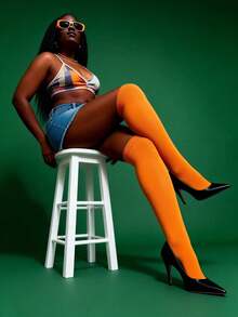 1 Pair 50D Women's Over-The-Knee Socks, Elastic Durable Snag-Resistant Thigh-High Socks, Orange Spring/Summer Comfortable Fashion Socks, Preppy Style, Halloween/Christmas Outfit - Orange - View 2