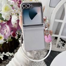 Étui de téléphone transparent mignon avec lapin, sangle compatible avec Samsung Galaxy ZFlip7 Z Flip6 ZFlip 5 Zflip6 Zflip5, antichoc au dos - Transparent - Voir 15