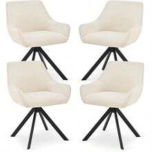 Goeurvant Sillas de comedor giratorias 360° acolchadas de estilo solapa con brazos y patas de metal para comedor, sala de estar, oficina - Juego de 2 / Juego de 4 / Juego de 6--Chenilla Crema - Crema/Chenilla - Ver 4