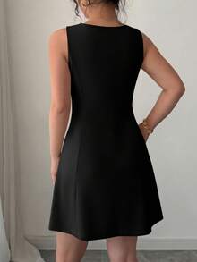 PRETTYGARDEN Women's Summer Sleeveless Mini Dress Square Neck A Line Short Cocktail Party Wedding Guest Dresses Graduation Clothes Vacation Club Black Dresses For Women - 黑色 - 查看 2