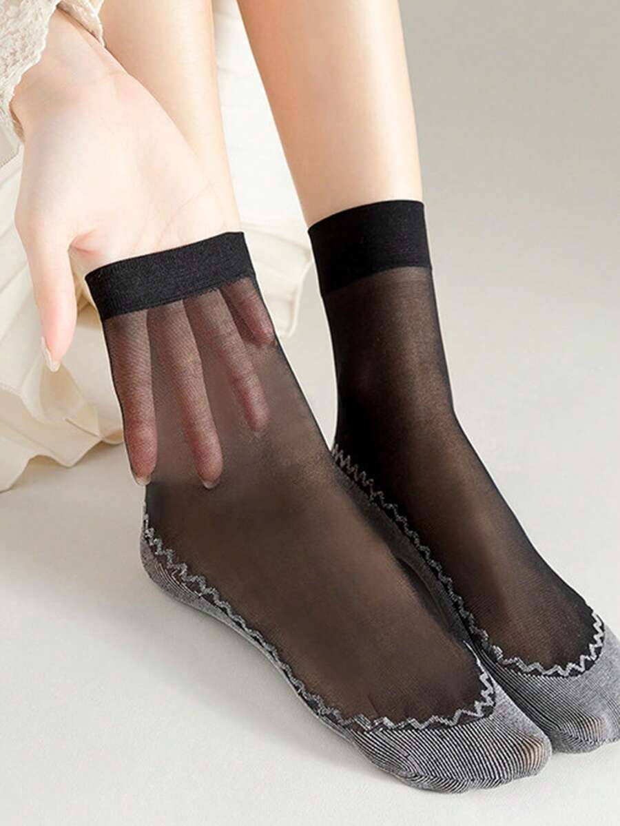 1/5/10/20 pares de calcetines de verano ultradelgados para mujer, anti-enganches, resistentes al desgaste, antideslizantes, sin costuras, calcetines transparentes color nude - Multicolor - Ver 1