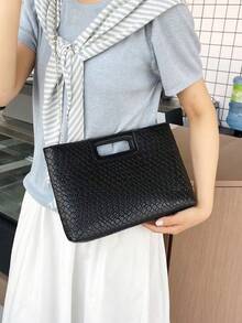 2026 New Fashion Women's Handbag, Minimalist Tote Bag, Spring Season Crossbody Chain Shoulder Bag, Elegant Evening Clutch, Unique Texture Ladies Bag - Black - View 11
