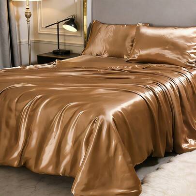 Bộ ga trải giường satin trơn 2/3 món, màu be, mềm mại và thoáng khí, không nhăn giúp ngủ ngon hơn, phong cách khách sạn sang trọng, thích hợp làm quà tặng cho mẹ, bố, bạn bè, bao gồm 1 ga trải giường và 2 vỏ gối, bộ đồ giường ký túc xá, sử dụng được quanh năm, có thể giặt máy, trang trí nhà cửa, đám cưới, đạt chứng nhận OEKO-TEX.