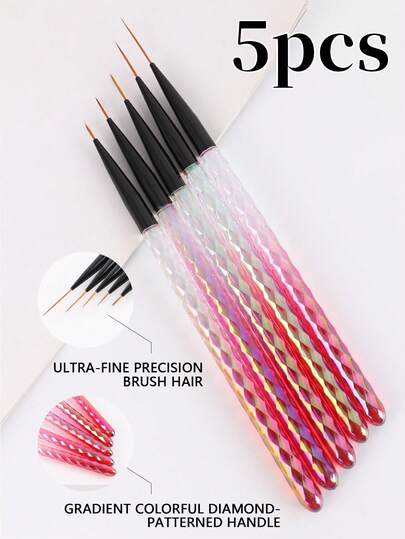 5pcs Nail Art Liner Brush Set, Suitable For Nail Outlining, Edging, Dotting And Painting. Ideal For Professional Nail Salon Creation, Home DIY Manicure And Daily Nail Grooming. Beginners Can Easily Master Exquisite Manicure Techniques To Achieve Salon-Level Results At Home.