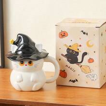 Cốc hình mèo đội mũ ma thuật, cốc sứ hình ma dễ thương sáng tạo có nắp, cốc đôi cho Halloween, dùng trong nhà. - Nhiều màu - Xem 6