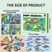 36pcs Children's Handmade Origami Airplane Set - 3D Foldable Paper Airplane Models, DIY Colorful Paper Airplane Craft, Fun STEM Learning Activity, Suitable For 3+ Years Old, Great For Outdoor Travel, Halloween, Christmas, Easter, Birthday Party, Includes Colored Paper Airplanes And Simple Instructions - Multi Color Random - View 2