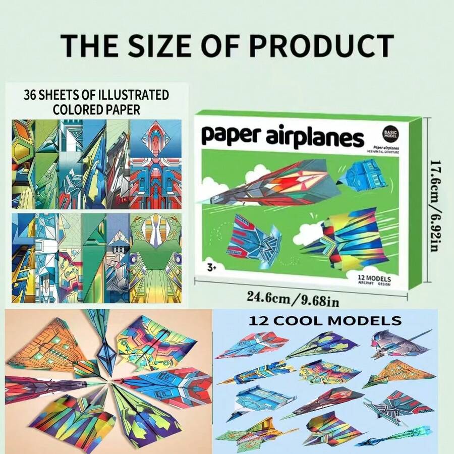 36pcs Children's Handmade Origami Airplane Set - 3D Foldable Paper Airplane Models, DIY Colorful Paper Airplane Craft, Fun STEM Learning Activity, Suitable For 3+ Years Old, Great For Outdoor Travel, Halloween, Christmas, Easter, Birthday Party, Includes Colored Paper Airplanes And Simple Instructions