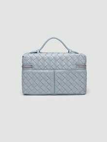 1 buah Tas Selempang Persegi PU Anyaman Warna Polos, Cocok untuk Padu Padan Fashion Sehari-hari Wanita dan Acara Jalan-jalan - Baby Blue - View 4