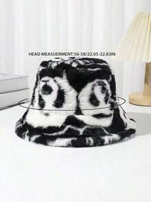 1pc Black & White Cartoon Printed Panda Tie Dye Thick Warm Plush Bucket Hat Autumn & Winter Vintage Fashionable Bucket Cap, Ear Street Men's Hat Summer Hat, Suitable Summer Outdoor Activities Such As Hiking And Fishing - Đen trắng - Xem 6