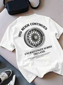 Women's Racing T-Shirts, English Typography Print With Sports Car Rim, Regular Fit Short Sleeve T-Shirt, Casual Graphic Tee, Streetwear, Summer Top, Free Shipping - 白色 - 查看 6