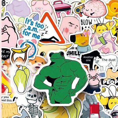 50pcs Funny Stickers, Cool Stickers, Cartoon Stickers, Humorous Stickers, Stickers, Waterproof Vinyl Stickers, Decorative Stickers For Notebook, Laptop, Skateboard, Water Bottle