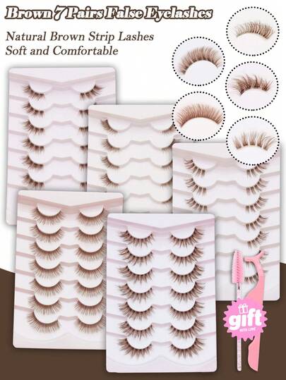 AYRMILLA 7 Pairs Of Brown, Slender, Thick, And Symmetrical Eyelashes, Soft And Curled Eye Tails, Elongated Cat Style 3D Eyelashes, Thinner And Lighter. The Base Of The Pendant Is Comfortable To Wear, Simple And Lightweight, Durable And Reusable. It Is A Must-Have For Beginners In Beauty And Can Be Worn In Various Scenarios Such As Daily Travel, Tourism, Parties, Gatherings, Etc. It Can Create A Variety Of Makeup Styles