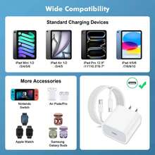 20W USB-C PD 快充适配器，配备 3.3 英尺编织线缆，适用于 17/16 系列、S25/S24/S23/S22/S21 Ultra Plus，支持高速充电和数据同步 - 白色 - 查看 3