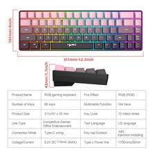 Teclado con cable de membrana de 68 teclas con degradado de color V200, 25 teclas anti-ghosting, teclas de doble inyección, retroiluminación RGB - Ver 10