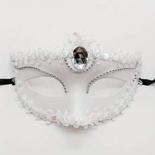 Venetian Beauty Mask Electroplated Diamond-Studded Spray-Painted Princess Mask Halloween Ball Ladies' Eye Mask (The Strap Is Black Or The Same Color As The Mask) (Hand-Glued, The Mask May Occasionally Have Some Glue Residue) - 白色 - 查看 13