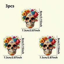 1pc/2pcs/3pcs Colorful Floral Skull Pattern Heat Transfer Stickers, Suitable For DIY T-Shirts, Jeans, Pillows, Backpacks, Hats And Sofa Covers, Waterproof, Fade-Resistant, Durable Plastic Stickers, Fun Patterns, Fabric Decoration, Clothing Embellishment, Crafts Hobbyists - Multicolor - View 11