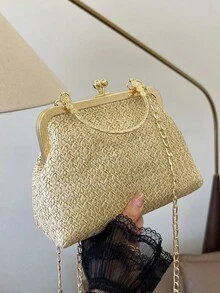 Túi xách đeo vai, túi tote, túi đi biển thời trang làm từ chất liệu rơm, có khóa kéo. - Màu Khaki - Xem 1