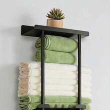 1pc Rabbit Design Towel Rack - Self-Adhesive With Shelf, Bathroom Towel Holder, Can Be Stuck On Bathroom Wall - Black - View 7